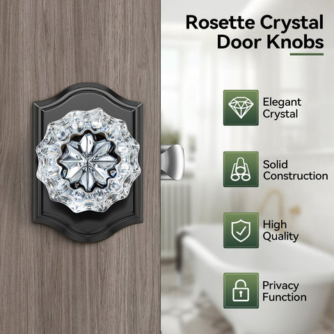 Glass Door Knobs Interior 6 Pack Crystal Doorknobs With Lock For Privacy Black Matte Finish Vintage Diamond Glass Door Knob Set