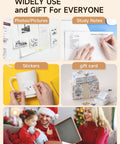 Collection of images demonstrating uses for Portable Sticker Printer Grab And Go Mini Bluetooth Thermal Inkless Printer in journaling and gifts.