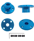 8mm Aluminum Flange Shaft Coupler with four mounting holes and wrench, shown in separate parts for DIY motors and RC builds.
