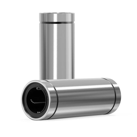 LM8LUU linear ball bearings, 2 pcs, 8mm bore, 15mm OD, 45mm length with dual rubber seals; steel finish