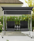 Two Seat Outdoor Porch Swing With Adjustable Canopy Heavy Duty 650 Lbs Capacity Pivot Storage Table Cup Holders And Cushions For Yard Lawn Backyard Dark Black