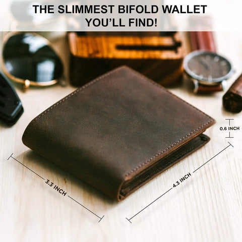 RFID Blocking Leather Wallet For Men With Extra Capacity Bifold Design Eight Card Slots Two ID Windows Ultra Durable Slim Billfold