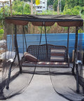 Bug Free Patio Swing Mosquito Netting With Zipper Door And Waterproof Roof For Outdoor Porch Swing 3 Seater 49.2x80.7x80.7 Inches Ultra Fine 1mm Mesh For Airy Comfort shown on porch with cushions
