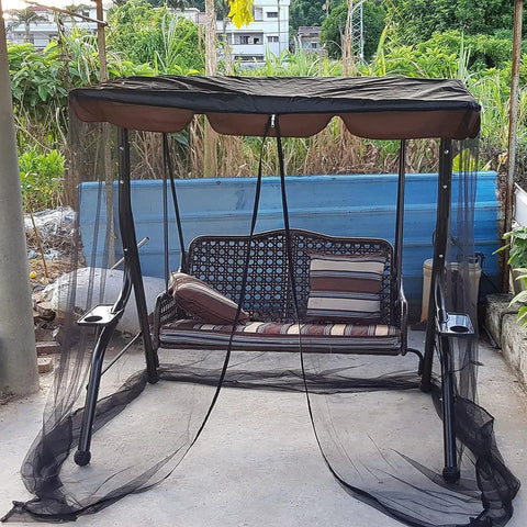Bug Free Patio Swing Mosquito Netting With Zipper Door And Waterproof Roof For Outdoor Porch Swing 3 Seater 49.2x80.7x80.7 Inches Ultra Fine 1mm Mesh For Airy Comfort shown on porch with cushions