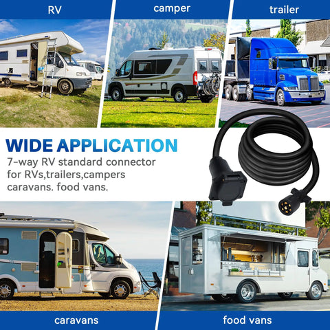 Heavy Duty 7 Way Trailer Plug Extension Cord 15 Foot With Pure Copper Conductors and Rock Solid 7 Pin RV Connector Cable for RVs, trailers, and campers.
