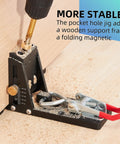 Pocket Hole Jig Kit Second Generation Upgrade for Woodworking Projects DIY Style Built Tough Steel Jig in use on wooden board