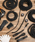 Split Wire Loom Sleeve Master Kit for Vehicles on wooden surface, includes various split sleeves, silicone tape, and locking ties.