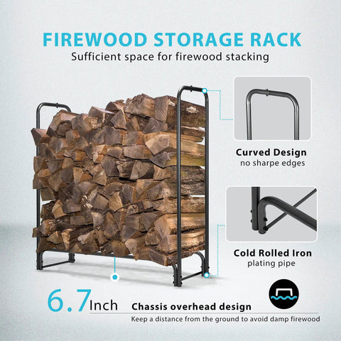Heavy Duty Four Foot Indoor Outdoor Firewood Storage Rack With Weatherproof Zippered Cover And Sturdy Steel Log Stand Loaded