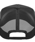 Back view of Daily Grind Plumber Evolution Trucker Hat For Dedicated Pipefitters And Licensed Plumbing Technicians With Breathable Mesh Panels And Adjustable Snap Closure In Black, showcasing breathable mesh and adjustable closure.