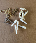 Solid Hardwood Shutter Louver Replacement Kit Five Pack Includes Sturdy Spring Loaded Pins And Brass Screws for DIY repairs.