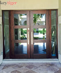 Sleek 48 Inch Single Sided Modern Stainless Steel Front Door Handle With A Slick Brushed Nickel Satin Finish for double doors.