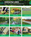 Heavy Duty Weed Barrier Landscape Fabric versatile uses including vegetable patch, flower bed, and garden walk.