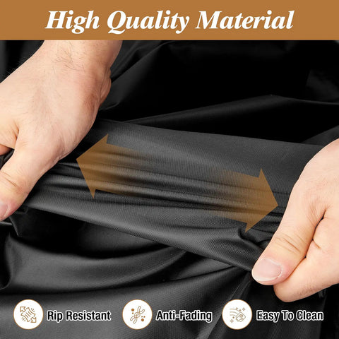 Hands stretching 420D Oxford fabric of Waterproof Porch Swing Cover For Outdoor Patio Swings Garden Hammock Gliders And Hanging Benches Size 62 By 26 By 15 To 21 Inches Made From 420D Oxford Fabric With Sealed Seams For All Weather Protection And Easy Fit