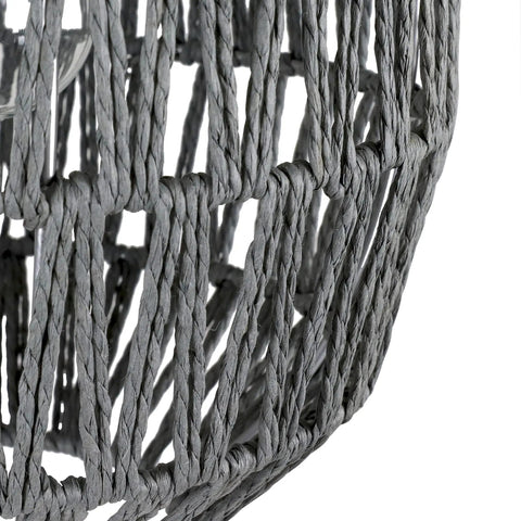 Close-up of gray rope shade on the Three Light Metal Floor Lamp With Gray Rope Shade In Black Finish Large Boho Style Metal Lamp