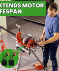 Man using pipe threading machine with Motor Brush Replacement For 87740 RIDGID 300 And 535 Pipe Threading Machines shown