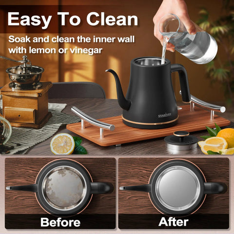 Gooseneck Electric Kettle 0.8L For Pour Over Coffee And Tea With Precision Spout Stainless Steel Inner Lid And Bottom Auto Shut Off