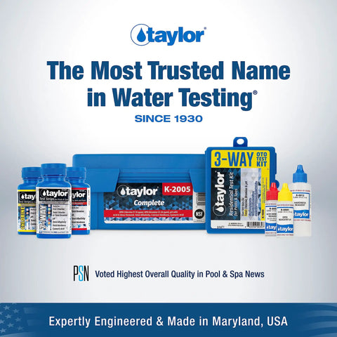 Top Shelf Dpd Pool And Spa Water Test Kit With Nine Core Parameters For Quick Chlorine Bromine Ph Testing Plus Nifty Storage Bin To Keep Your Backyard Oasis Crisp No Sweat Summers For Homeowners, featuring bottles and test kits.