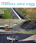 Heavy Duty 4 Ounce Non Woven Geotextile Fabric For Landscaping Drainage French Drains Underlayment Erosion Control And Construction Projects Easy To Cut Quick Install Durable Material 3x50 Pack shown in various applications.