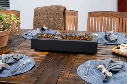 Tabletop Firebowl Fire Pit With Smokeless Odorless Flame Dope Push Button Ignition 33,000 BTU Heat Umbrella Hole Mount