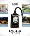 Waterproof Outdoor Plug Timer With Dual Grounded Outlets, Analog Clock Schedule Controller used for Christmas lights and fountains.