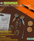 Quick Connect Stair Handrail Post To Post Connector With Gear Driven Mechanism For No Sweat Newel Post Hookup Clean Cut Hardware Fix Game Changing Diy Project complete installation kit including railbolts, screws, and wood plugs.