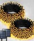 2 Pack Solar String Lights Outdoor Waterproof 400 LED 151 Ft Total Warm White 8 Modes Solar Powered Xmas Lights For Patio Yard Trees Garden Decor Weatherproof IP65 with solar panels