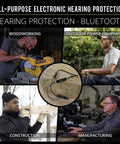 Workers in various settings wearing Xtra Two Point Zero Bluetooth Earplug Earbuds With 27 Decibels NRR Noise Isolation Hearing Protection.
