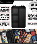 Four Compartment ABS Tool Tray For Milwaukee Packout Compatible Half Width Boxes with compartments for organized storage.