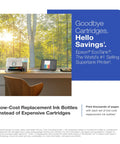 EcoTank ET-4950 Wireless All-In-One Color Supertank Printer With Refillable Ink on desk near window with trees outside