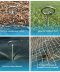 Heavy Duty 11 Gauge 6 Inch Galvanized Steel Landscape Pins With Round Top For Landscape Fabric And Weed Barrier 100 Pack shown in garden