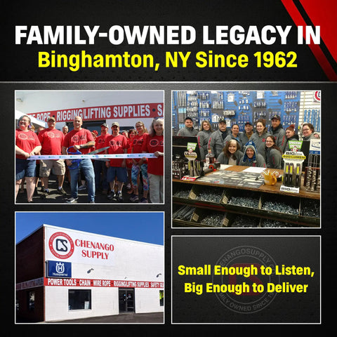 Family-owned supply store since 1962 in Binghamton, NY with staff and building images, emphasizing local legacy and service.