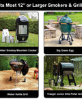 Collage of four smokers and grills, including Weber Smokey Mountain Cooker and Big Green Egg, in outdoor settings