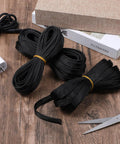 Three Piece Braided Cable Sleeving Kit Black Flame Retardant Nylon Wire Looms 1/4 Inch 3/8 Inch 1/2 Inch Expandable Cable Organizer