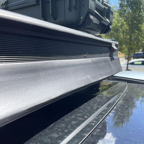 Premium Flexible Wind Deflector Fairing For Roof Rack Crossbars viewed from above, highlighting foam rubber and 3M adhesive.