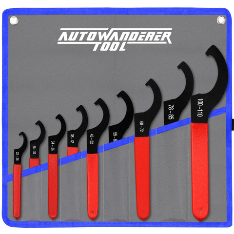 Nine Piece Coilover Spanner Wrench Set For Adjustable Shocks Universal Carbon Steel Wrenches in pouch