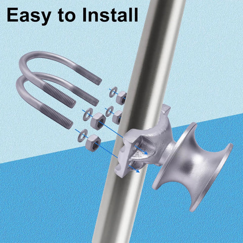 Heavy Duty Mini Cantilever Gate Rollers Built Tough With Durable Cast Steel Track Wheels For 2 3 8 Inch Posts and installation components displayed.