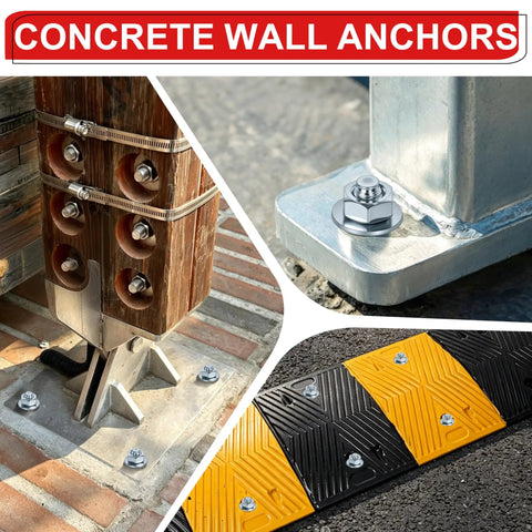 Heavy Duty Galvanized Wedge Anchors, 24 Piece Concrete Screw & Wall Bolt Kit, 5/16 X 2 In. used with various installations.