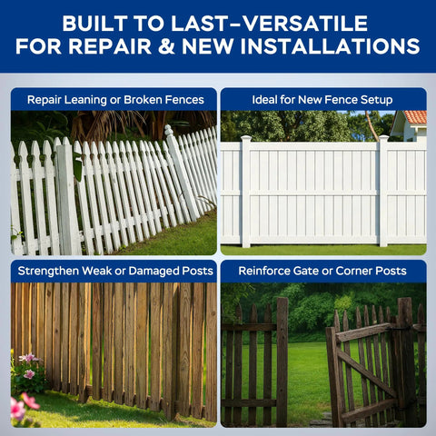 Heavy Duty Fence Post Repair Kit Features Rock Solid 2 Mm Steel Stabilizers To Hold Leaners Tight Fix Weak Wood Fences Fast With This Boss Level 4 Pack Brown Yard Reinforcement Solution For Good Measure - showcasing various fence repair options.
