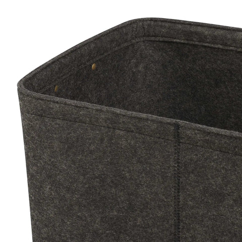 Close-up of Hella Spacious Rectangular Felt Storage Basket With Faux Leather Handles, Collapsible Gray Organizer Bin for versatile use.