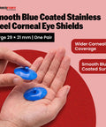 Tough As Nails Stainless Steel Corneal Eye Shields Large 29Mm X 21Mm With Slick Protective Coating Set Of Two in hand.