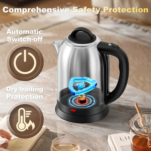 2.5L Large Electric Kettle With Stainless Steel Construction BPA Free Fast Boil Auto Shut Off Boil Dry Protection Ideal For Family Tea Coffee And Instant Meals