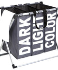 Triple Laundry Basket Hamper With Three Compartments For Light Dark And Colored Clothes, Dark Gray, Large Capacity Laundry Organizer.