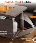 51 Inch Propane Fire Pit Table With 50,000 BTU Smokeless Heat showing side open tank storage and wind guard