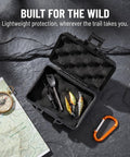 Slick Portable Plastic Toolbox Organizer With Molded Foam Inserts For Camera Gear And Hefty Hard Shell Carry Case with fishing gear inside.