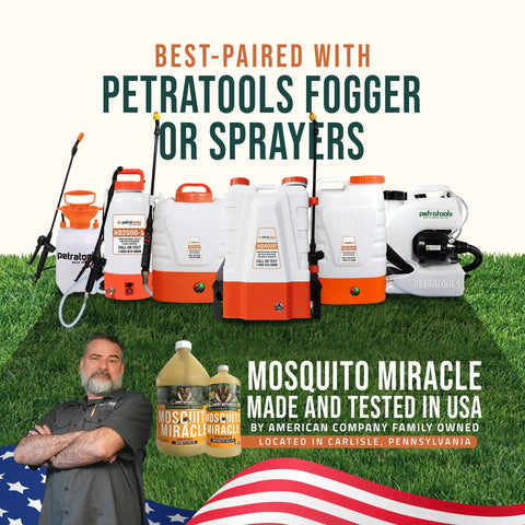 Miracle Outdoor Mosquito Spray For Yard Pet Safe Concentrate with PetraTools foggers, made in USA, lawn and pest control focus