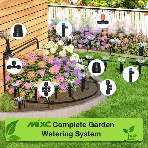 Drip Irrigation System Kit 250 Feet Quick Connect Garden Misting Watering System With tubing and nozzles in garden