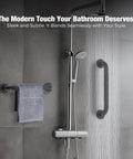 Straight Up Heavy Duty 16 Inch Shower Grab Bars Matte Black Stainless Steel Safety Handles For Bathroom Wet Room Rock Solid Support Two Pack No Sweat Setup mounted next to shower.