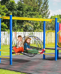 Two kids enjoying Outdoor Platform Swing For Kids With Rectangular Mat Chair For Tree Or Swing Set Playground Includes Accessories