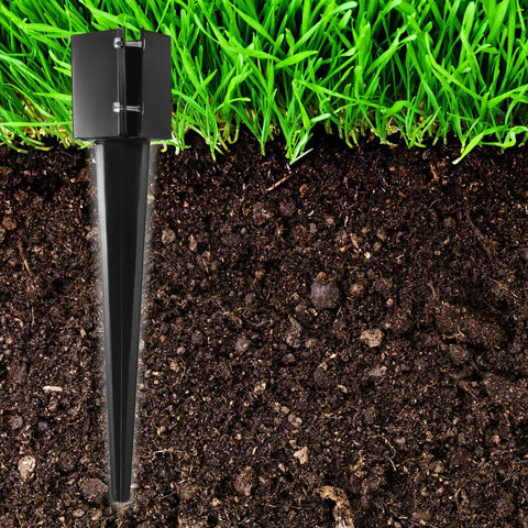 Heavy Duty 24 Inch Fence Post Ground Spike Anchor 4x4 Metal Black Powder Coated For Easy Install No Digging Concrete Not Required Fits 3.5x3.5 Wood Posts Mailbox Post Anchor in soil