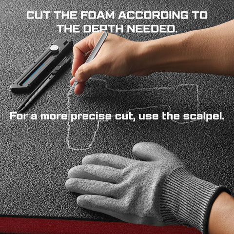 Precision Foam Cutting Kit For Custom Shadow Foam Organizers With Heavy Duty Utility Blades used for cutting foam accurately with a scalpel.